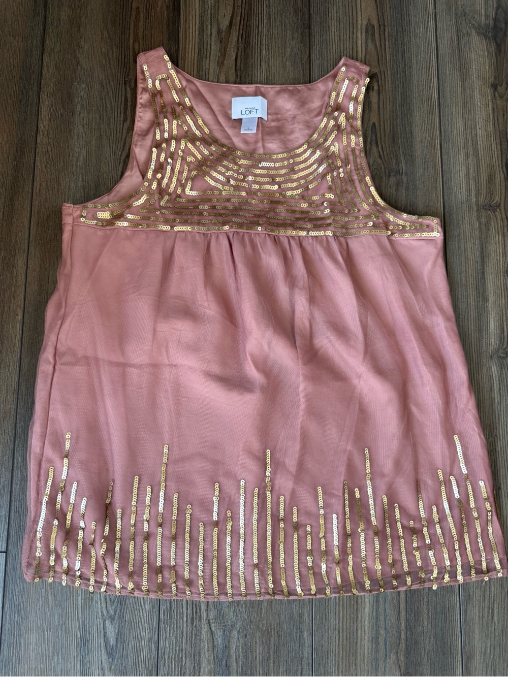 LOFT Blush Pink Sequin-Trim Sleeveless Top